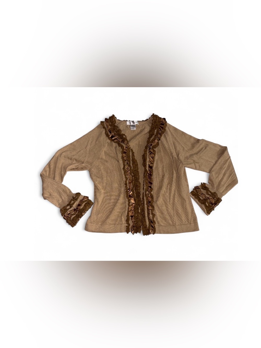 Newport News Tan Ruffle-Trim Cardigan